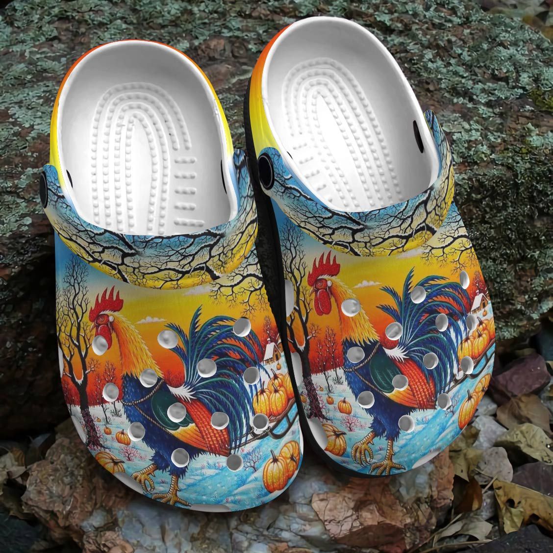 Chicken Personalized Clog, Custom Name, Text, Color, Number Fashion Style For Women, Men, Kid, Print 3D Sunset Pumpkin