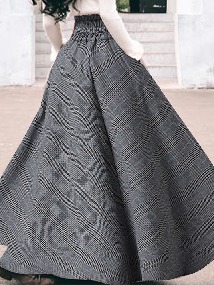 ZANZEA High Waist Grid Plaid Check Gonna Long Women’s Skirts Dresses Vintage Loose Mujer Korean Fashion Vestidos Oversized 2022 alx