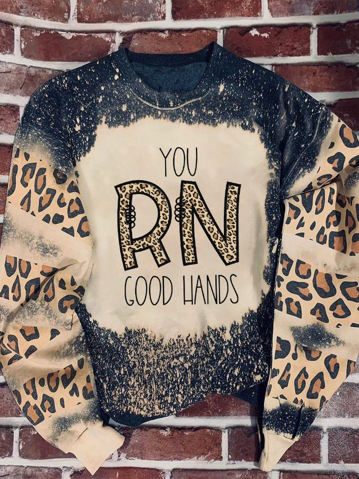 Tmarc Tee You Rn Good Hands Nursery Nurse Leopard Bleached Sweater