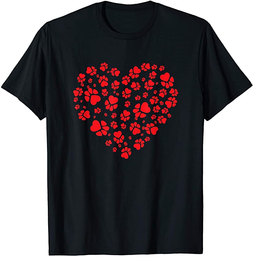 Dog Paw Shirt Gift Love & Heart Puppy Dog Valentine’s Day T-Shirt