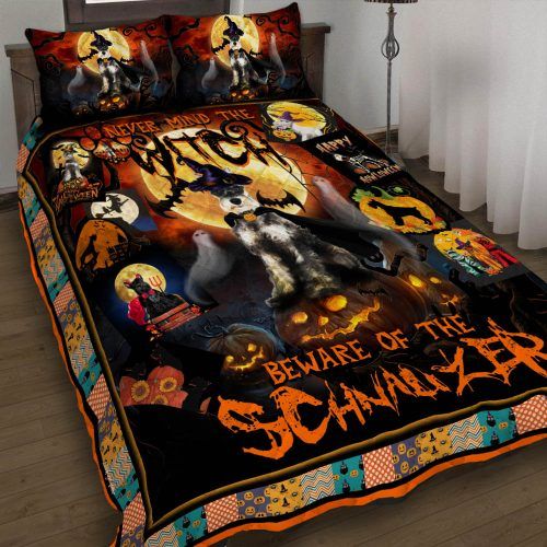 467DDTDOG-Halloween. Beware Of The Schnauzer Quilt Bed Set