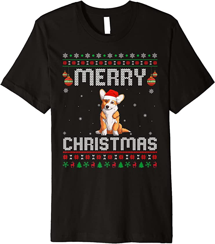 Welsh Corgi Merry Xmas Design Matching Ugly Christmas Premium T-Shirt