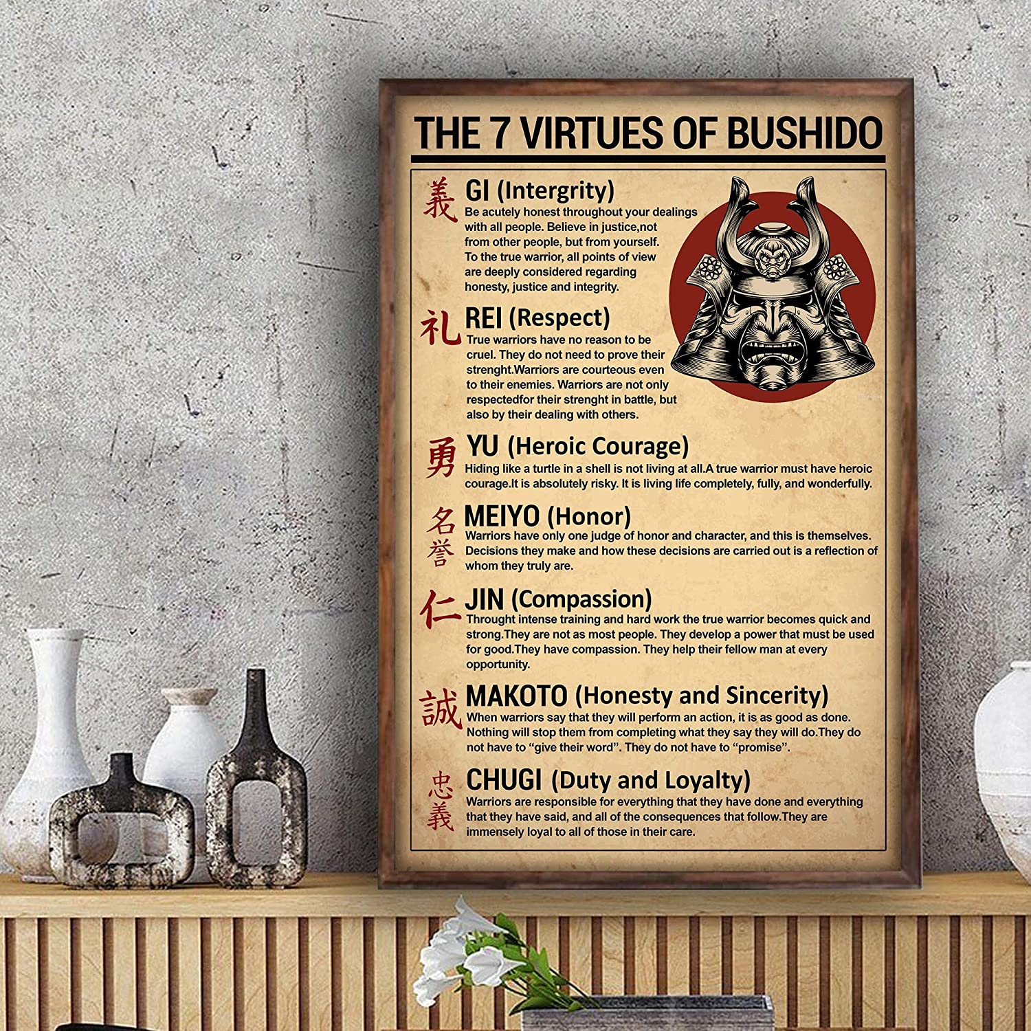 Vintage Wall Art Canvas The Seven Virtues Of Bushido Poster Samurai Warrior Quotes 7 Virtues Of Bushido Living Home Decor Wall Art Poster Posters Retro Aesthetic