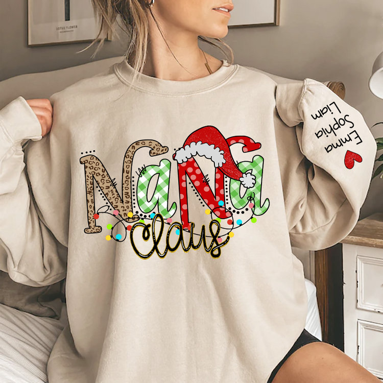 Custom Nana Claus Sweatshirt, Christmas Nana Claus Sweatshirt, Xmas Nana Sweater, Custom Mimi And Grandkids Sweatshirt, Gifts For Nana Gigi