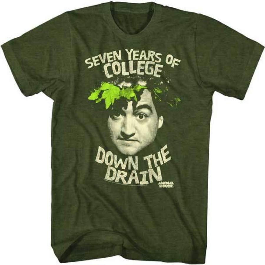 ANIMAL HOUSE-DOWN THE DRAIN-MILITARY GREEN ADULT S/S T-SHIRT