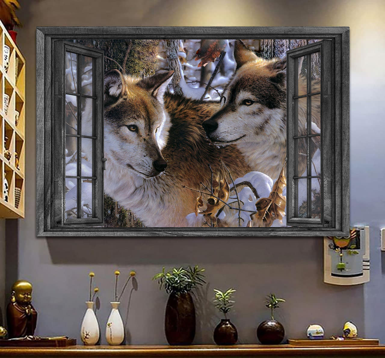 Wolf Couple 3D Wall Art Painting Art Wild Animals Lover Home Decoration Gift Idea Birthday