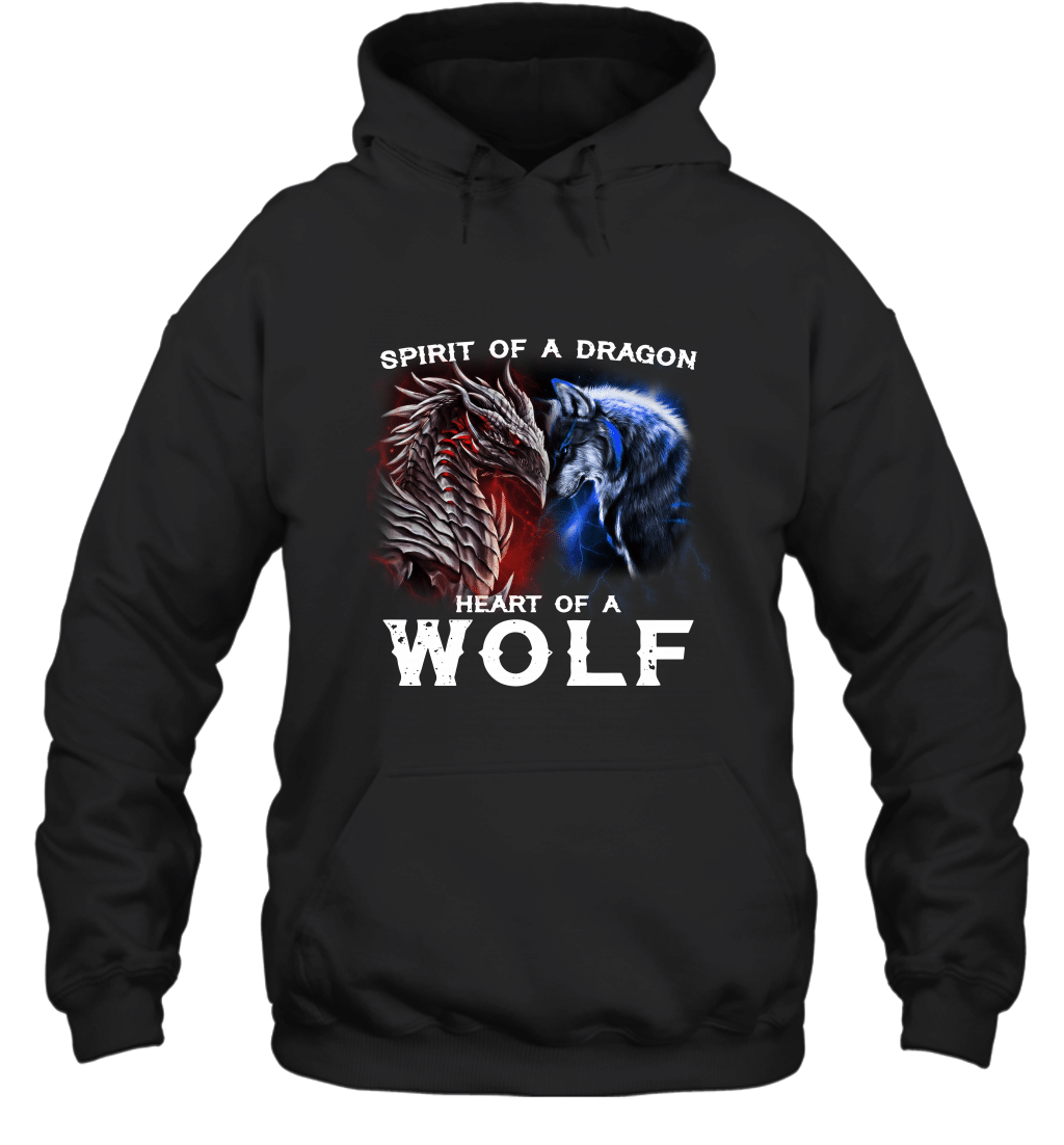 Spirit Of A Dragon Heart Of A Wolf Awesome Animal Lovers Hoodie