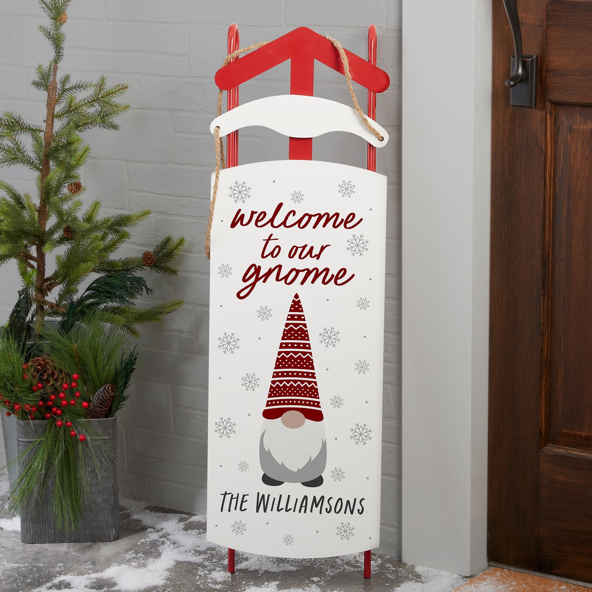 Christmas Gnome Personalized Decorative Wooden Sled, Christmas Decor, Home Decor, Wood Sled, Santa Sled, Christmas Sled, Christmas Decor
