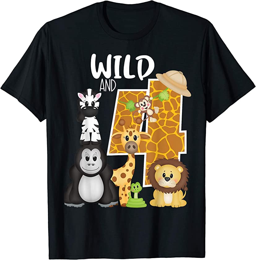 Wild and 4 Zoo Theme 4th Birthday Party Safari Jungle Animal T-Shirt