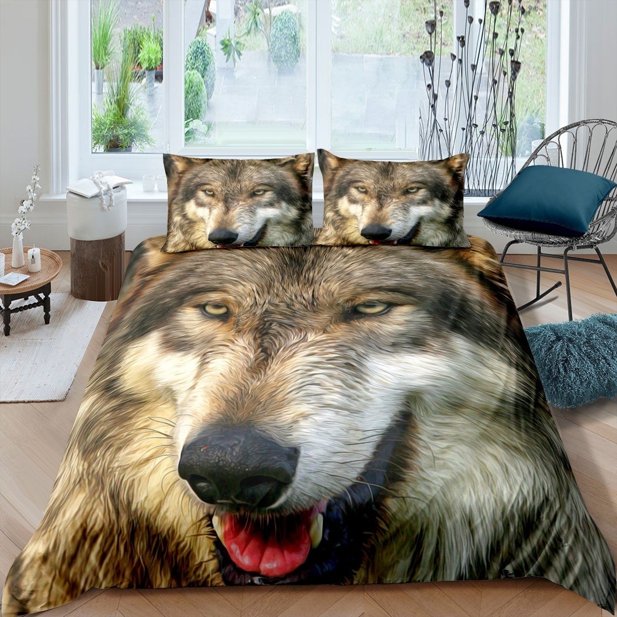 Wolf Comforter Cover Set for Kids Boys Teens Safari Wild Print Duvet Cover 3D Wolf Print Bedding Set Wild Animal Theme Quilt Cover,Room Decor 2/3Pcs Bedding