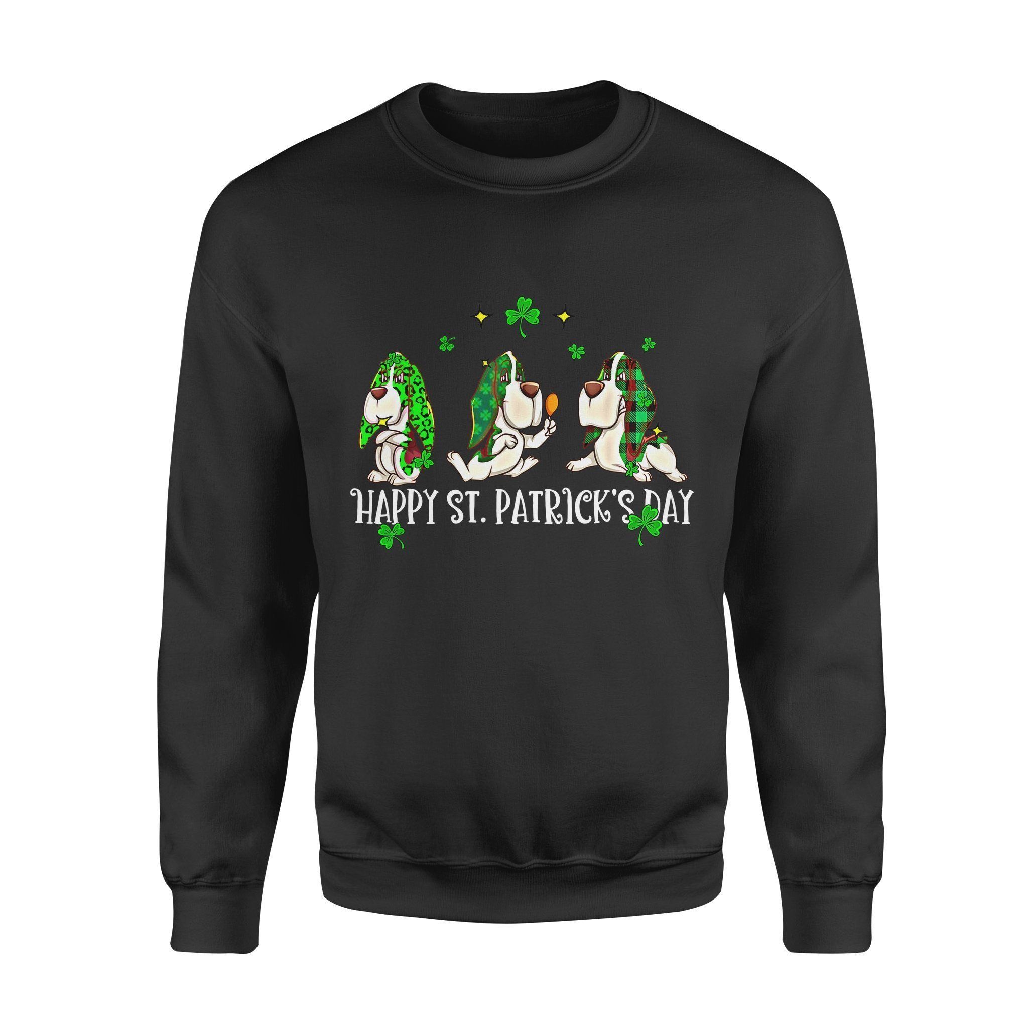 Dog Gift Idea Basset Hound Happy St Patricks Day Green Leopard T-Shirt – Standard Fleece Sweatshirt