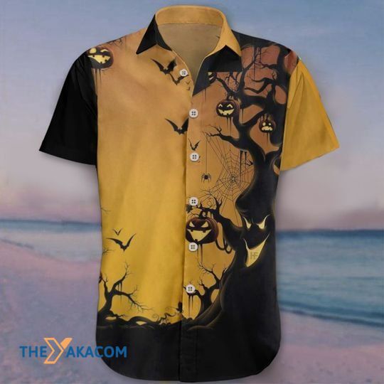 Happy Halloween With Spider And Haunting Pumpkin Tree Hawaiian Shirt Ha95139