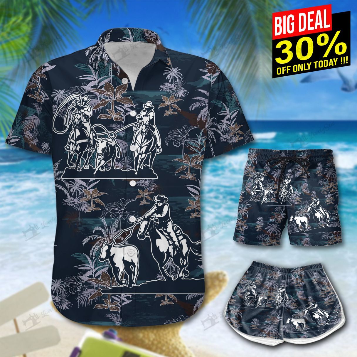 Team Roping Hawaiian Shirt Shorts Ha40576