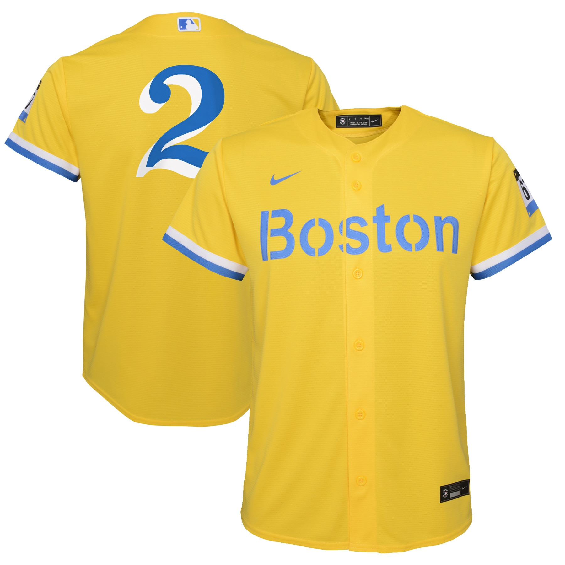 Xander Bogaerts Boston Red Sox 2021 City Connect Replica Player Jersey – Gold/light Blue MLB Ver 1