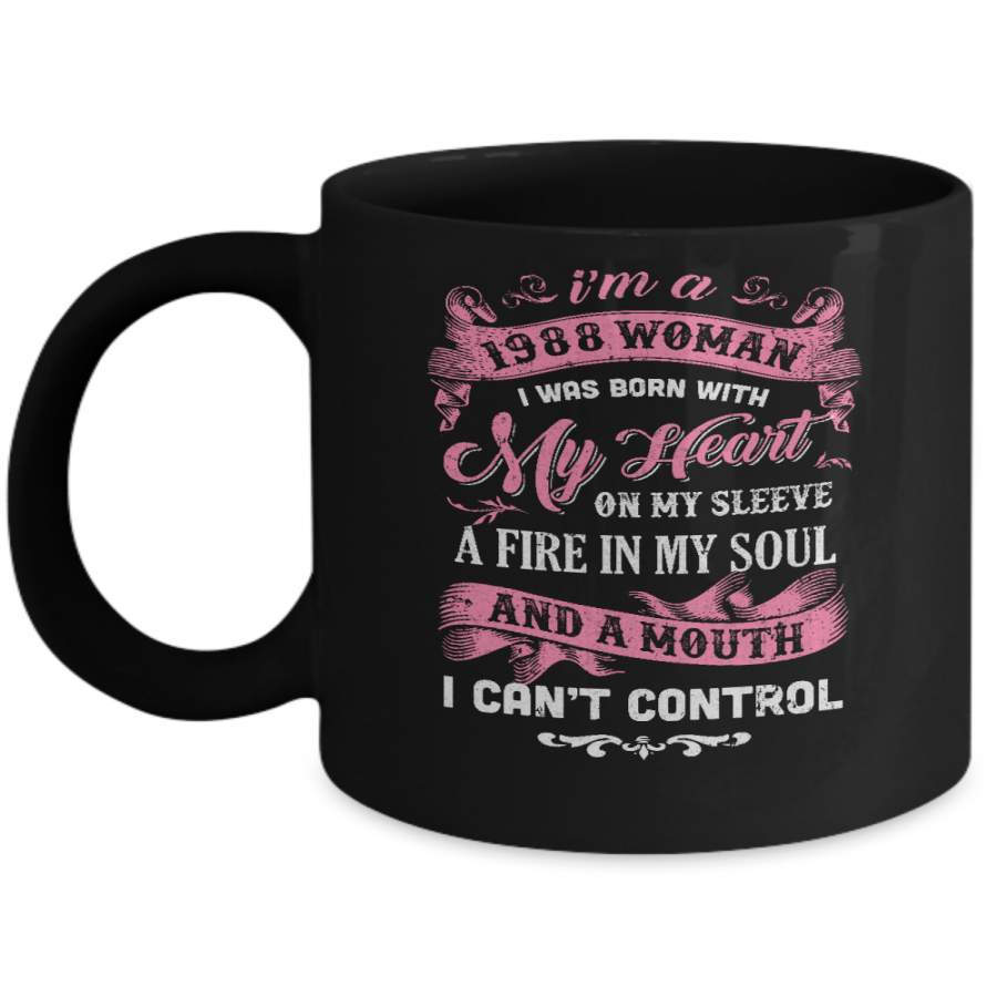 Vintage 1988 Woman 32 Birthday I Was Born With My Heart Mug