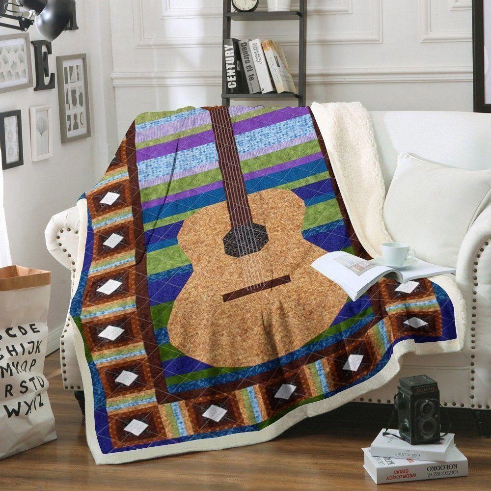 Beige Guitar Colorful Spotted Fleece Blanket, Sherpa Blanket, Gift For Parent, Family Member, Friends Gift, Christmas Gift, Home Decor, Home Living