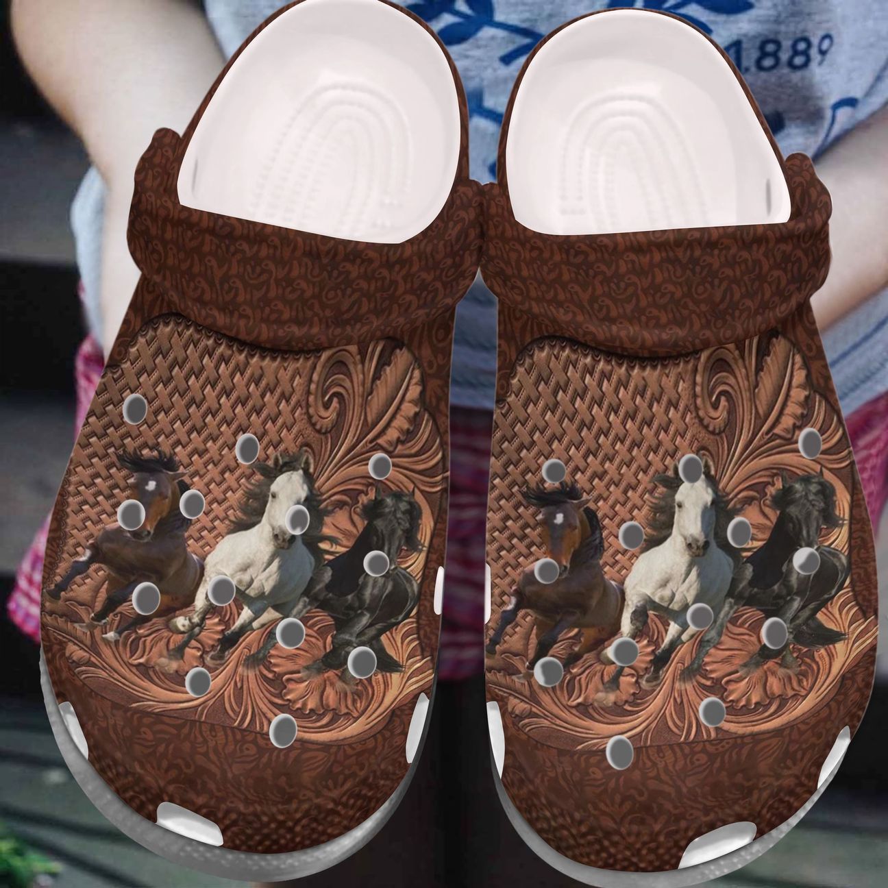 Horse Personalized Clog, Custom Name, Text, Color, Number Fashion Style For Women, Men, Kid, Print 3D Just A Girl Who Loves Horses ( Brown)