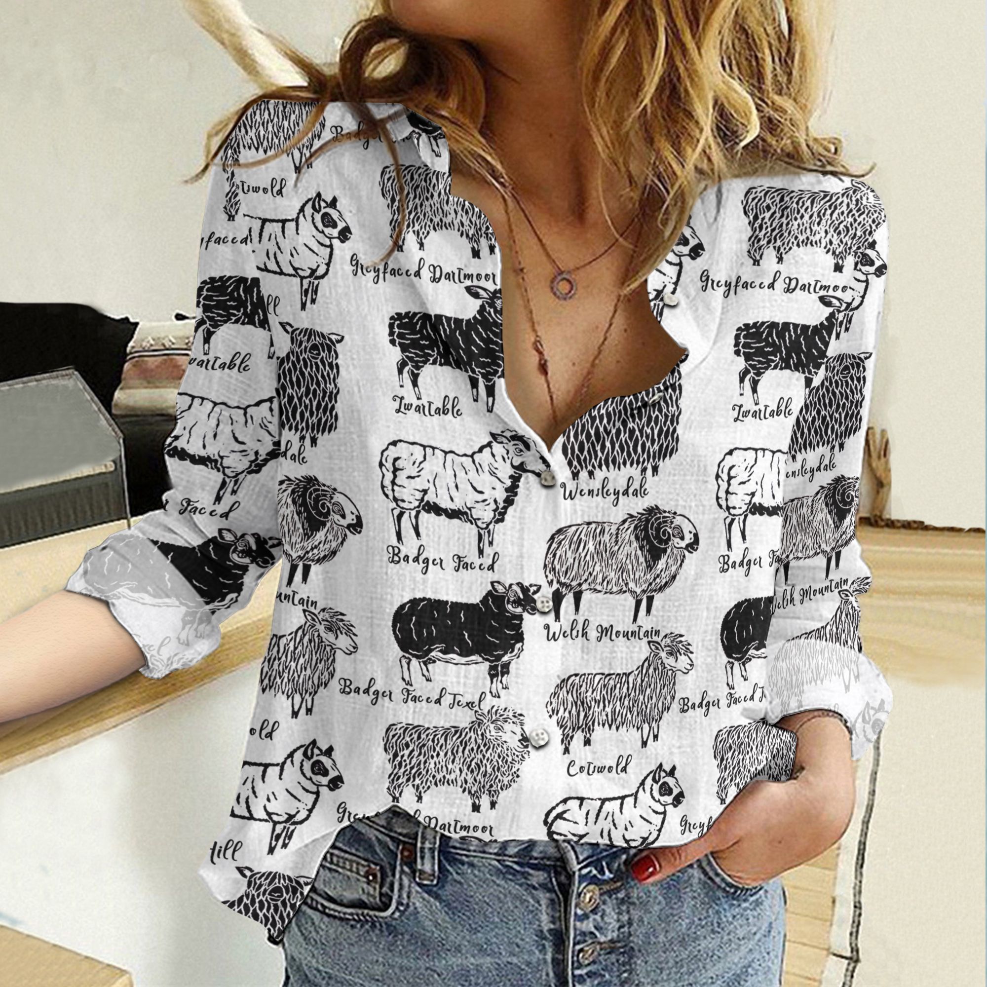 Sheep Breeds Cotton And Linen Casual Shirt, Farm Animal Sheep Casual Shirt