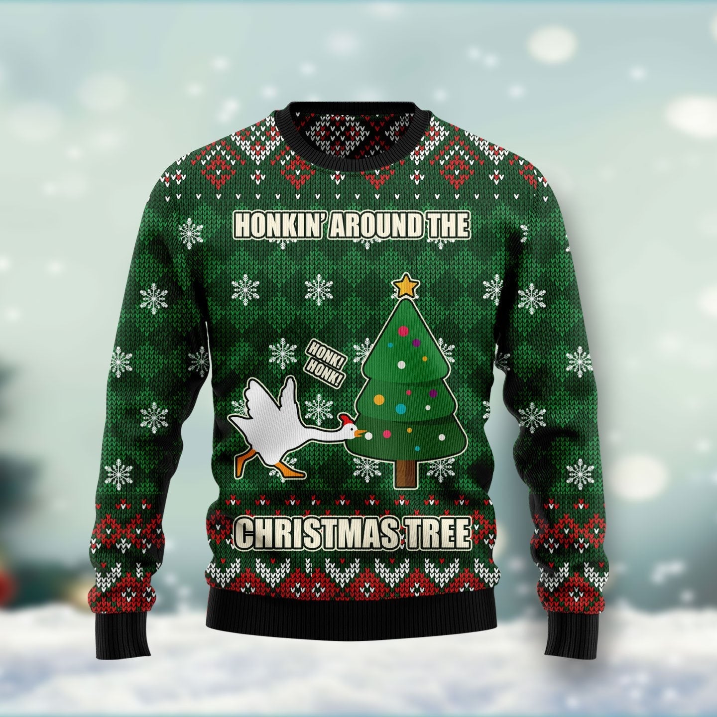 Duck Honkin Around Christmas Tree Ugly Christmas Sweater | Adult | Us1798