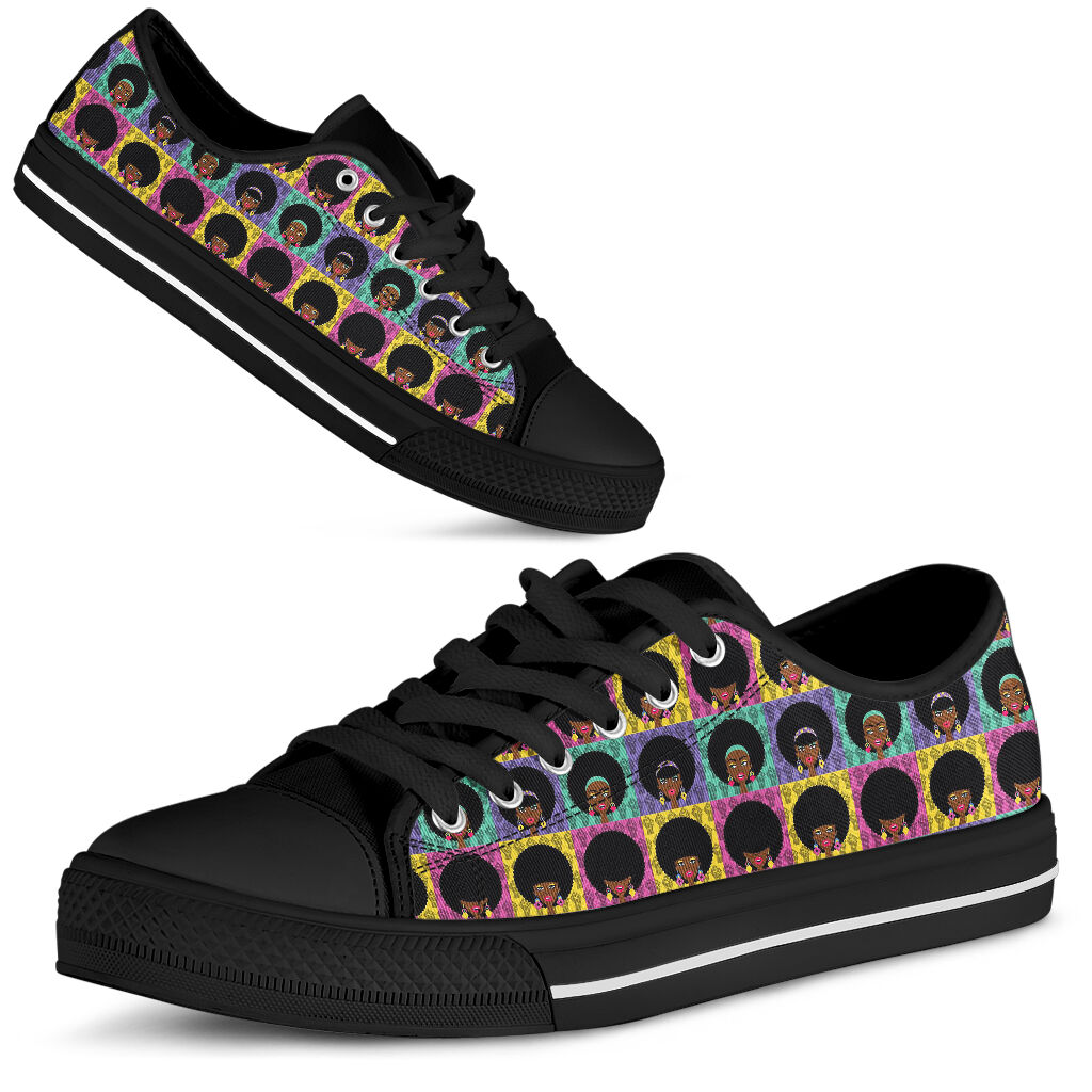 Retro Black Woman African American Low Top Shoes 0622