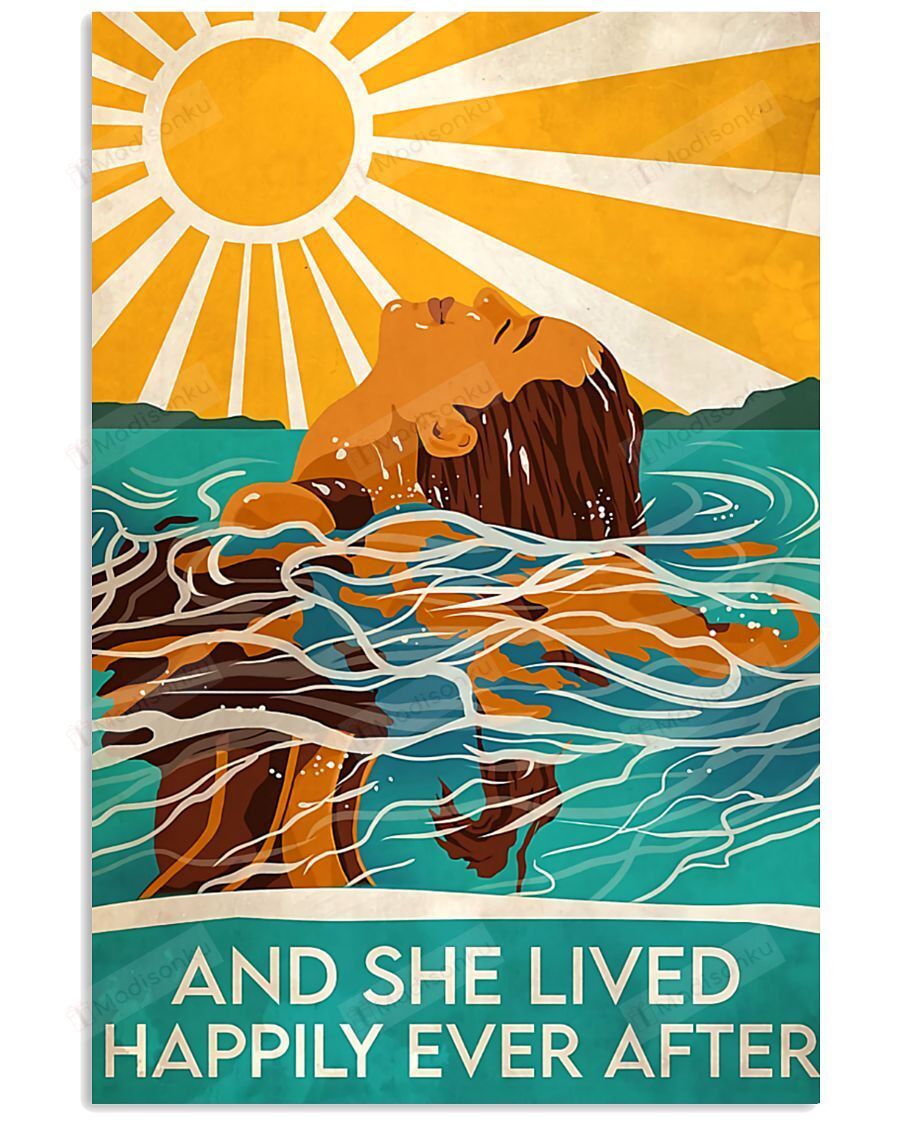 Swimming – And She Lived Happily Ever After Spread Inspiration Poster – Gift For Home Decor Wall Art Print Vertical Poster No Frame Full Size