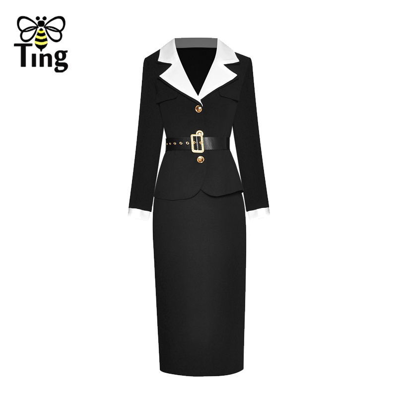 Tingfly 90S Retro Runway Designer High Quality Blazer Coat & Midi Skirts Women Fashion 2 Pcs Sets Women Office Work Dress Sets alx