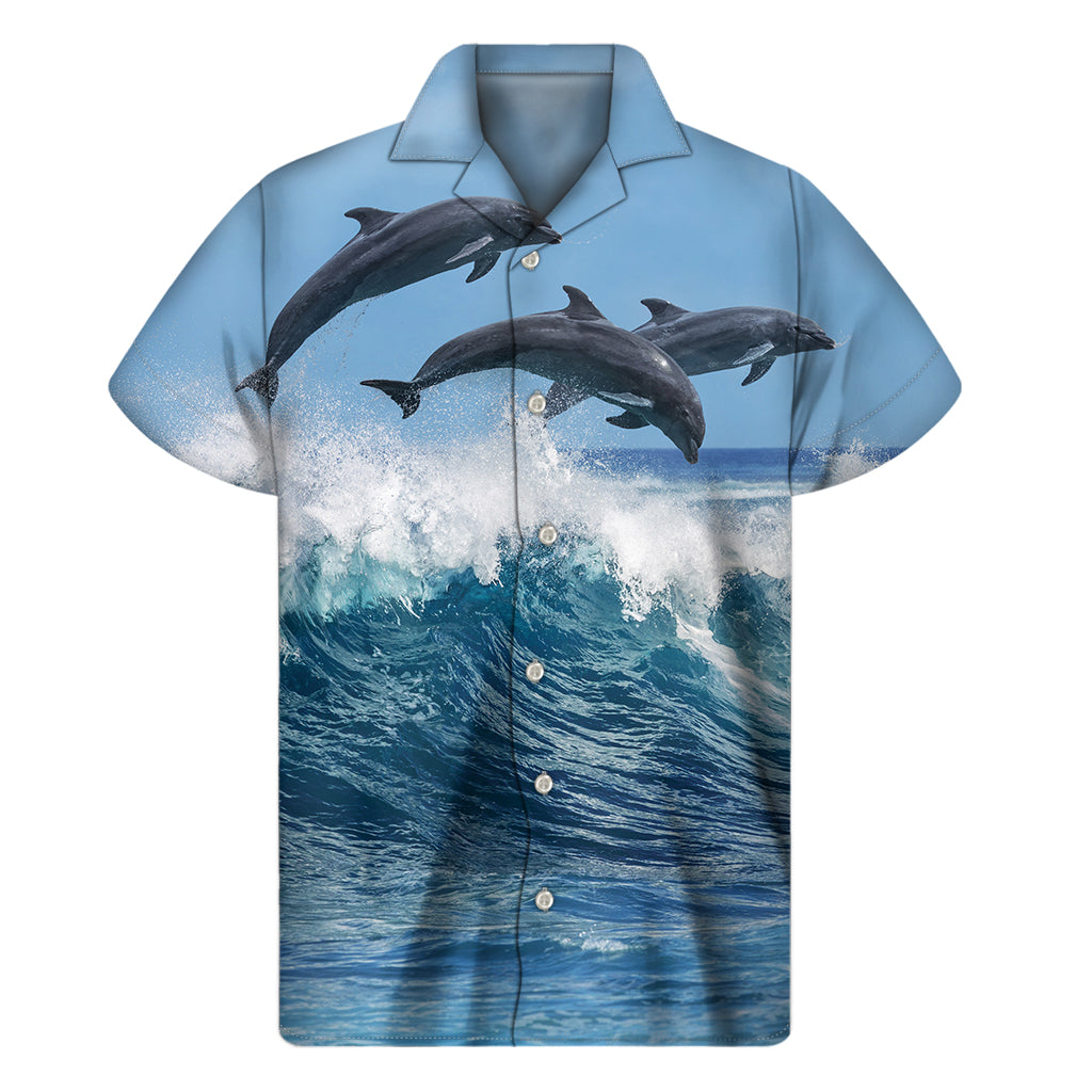 Dolphins Jumping Over Waves Print Men’S Short Sleeve Shirt