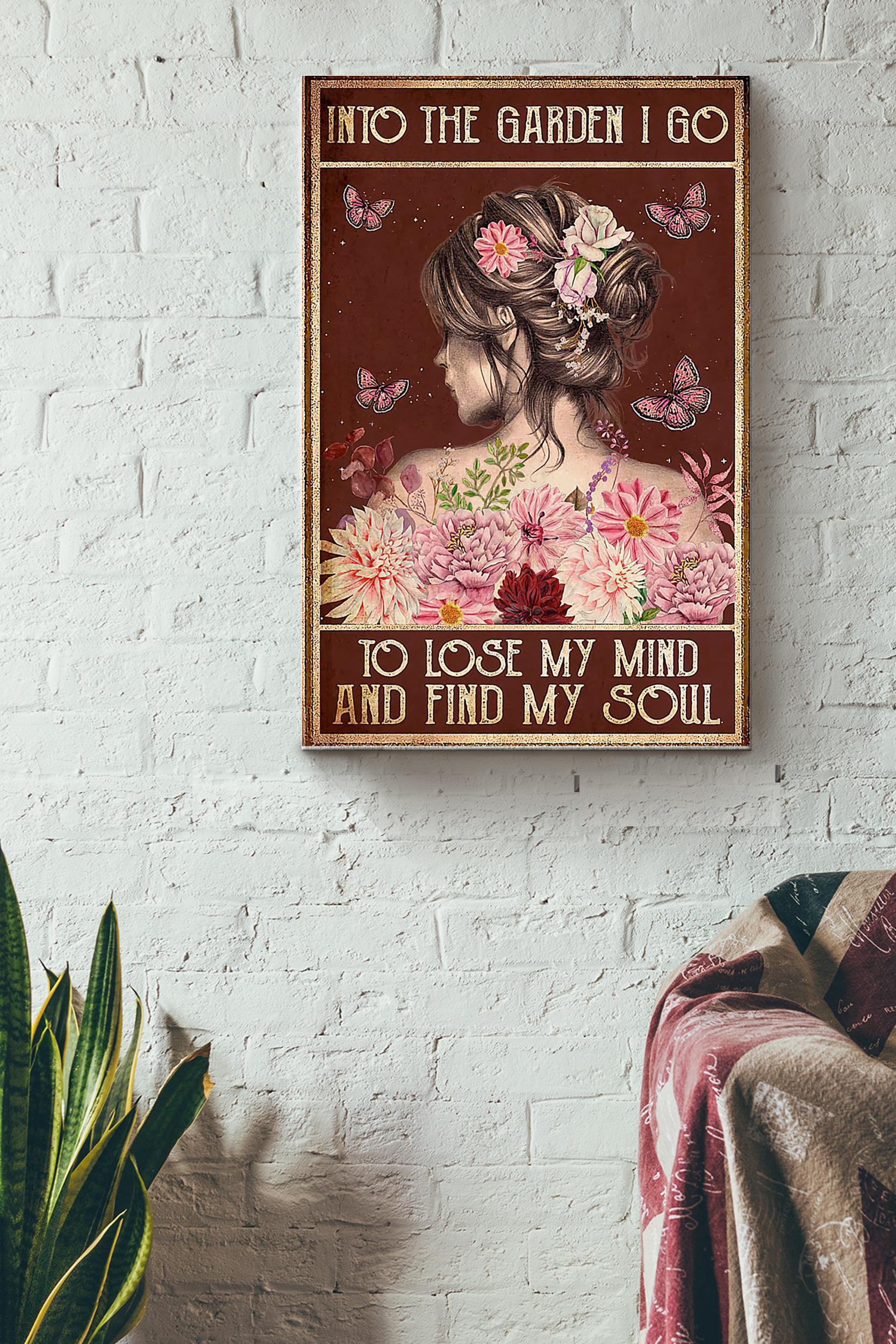 Into The Garden I Go To Lose My Mind And Find My Soul Girl With Flowers Poster Wrapped Canvas