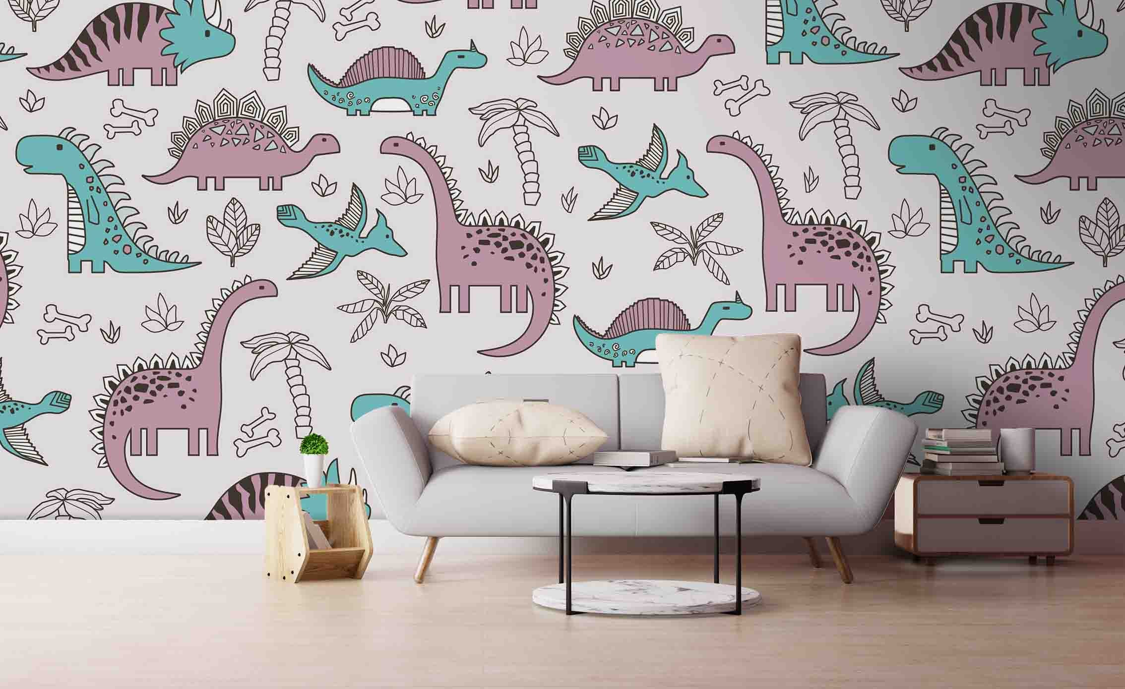 3D Hand Drawn Purple Dinosaur Wall Mural Wallpaper 59 Lqh