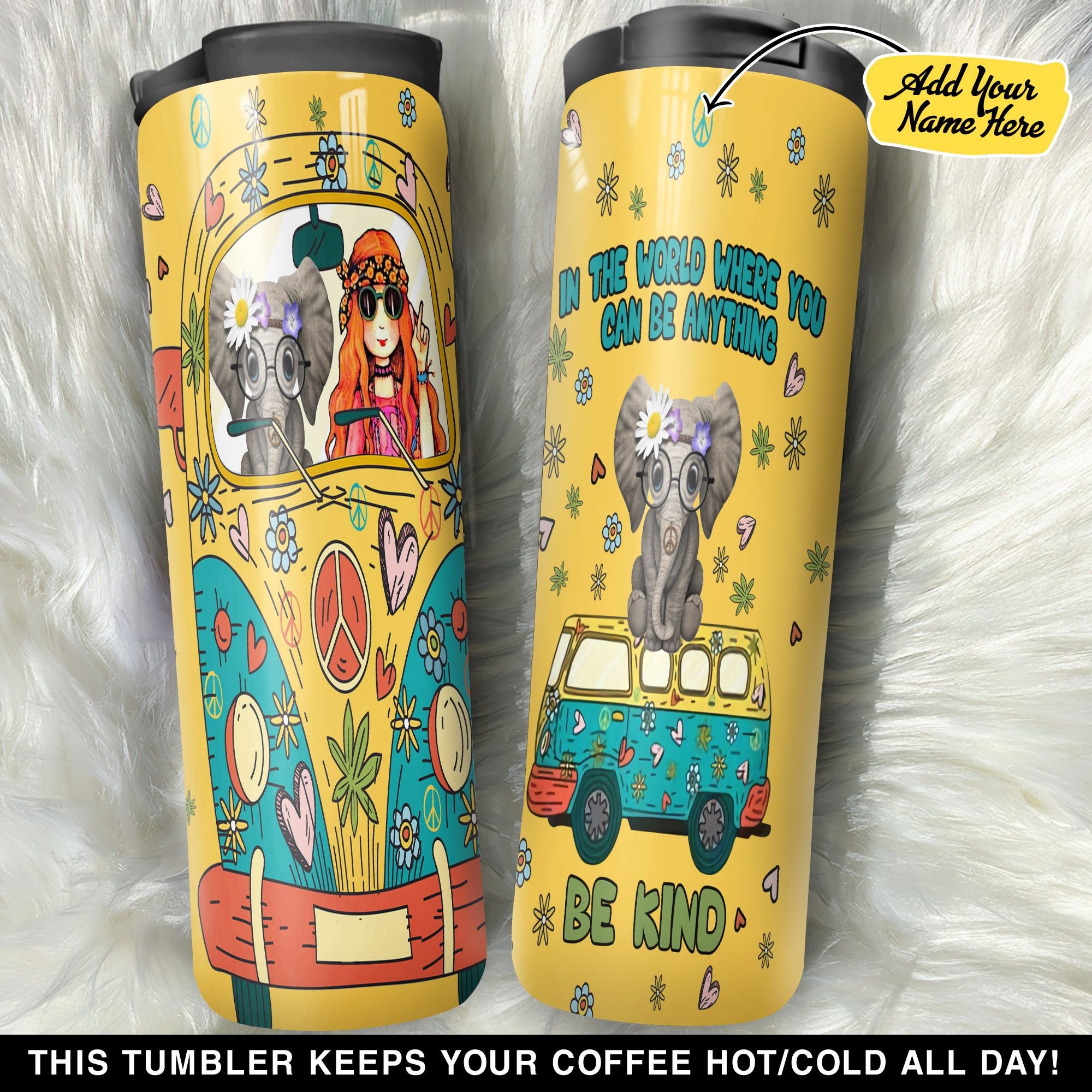 Personalized Hippie Vans Elephant Be Kind GS1604200OD Stainless Steel Worldmark Tumbler