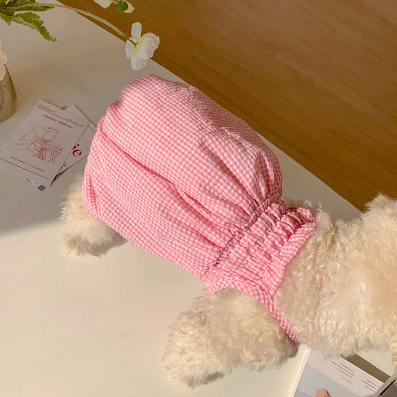 Teddy Plaid Camisole Dog Summer Thin Home Clothes Pet Pomeranian Breathable Clothes Puppy Onesie With Hat Pet Products alx