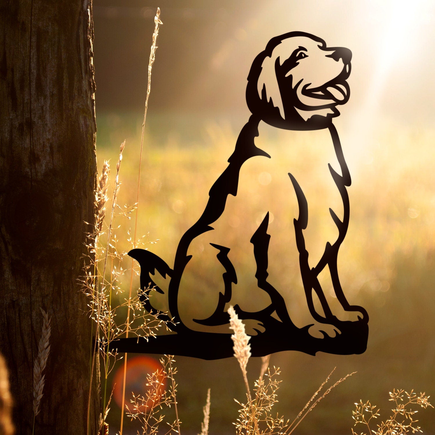 Metal Golden Retriever Silhouette Puppy – Usa Steel Dog Sign Cutout – Rustic Outdoor Home & Garden Decor – Housewarming Gift For Dog Lovers