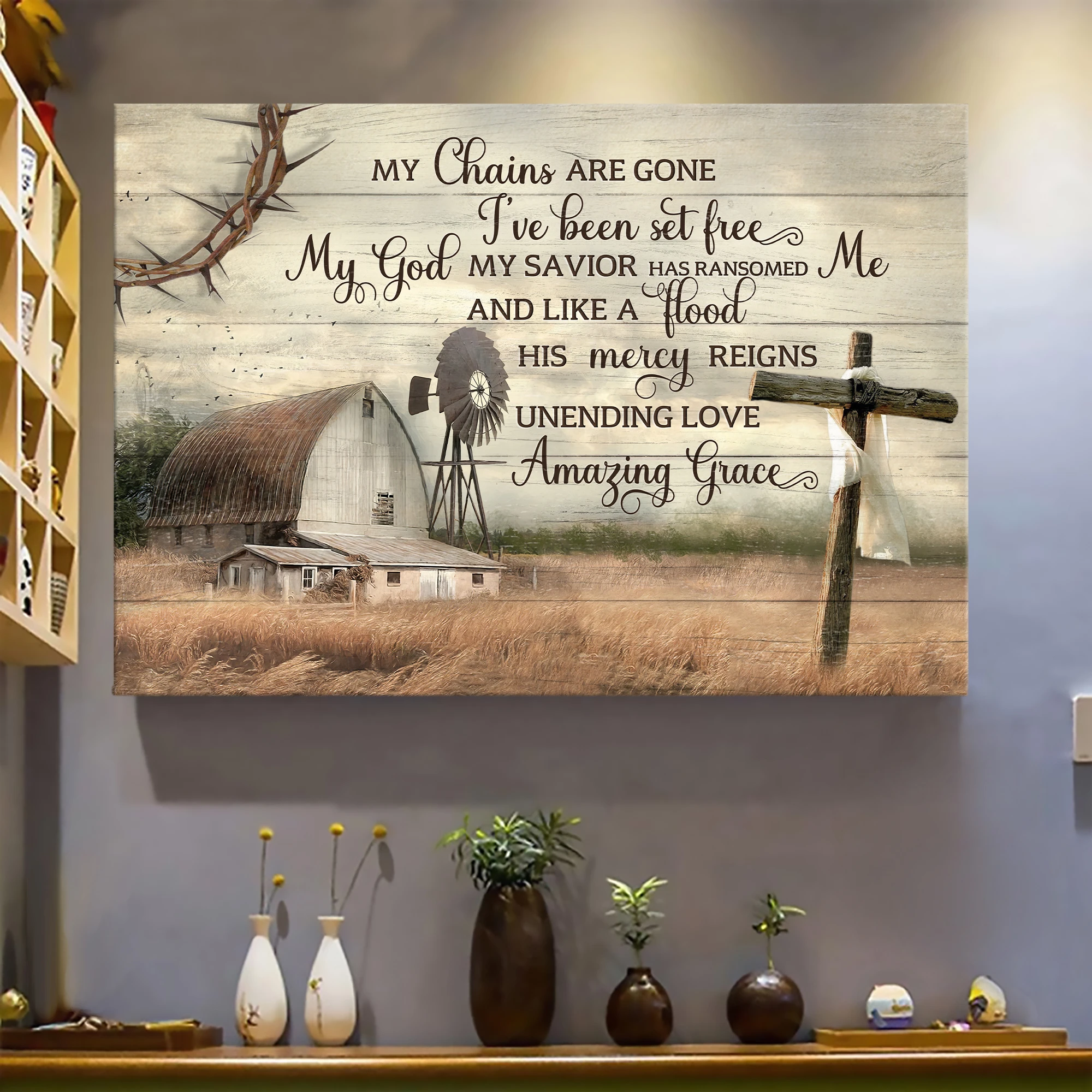 Tranquil Farm My Chain Are Gone, I’Ve Been Set Free Poster | The Cross God Jesus Landscape 3D Printed Wall Art Poster