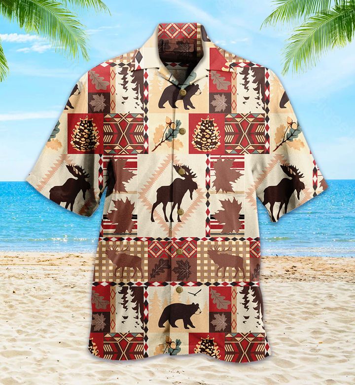 Bear And Reindeer Lodge Brown Hawaii Shirt Ha8100