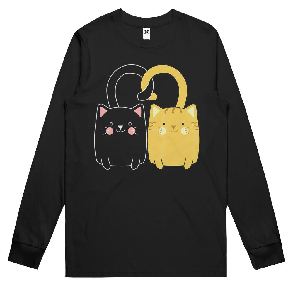 Cute Ginger Cat Black Kitten Love Valentines Day Long Sleeve T Shirts