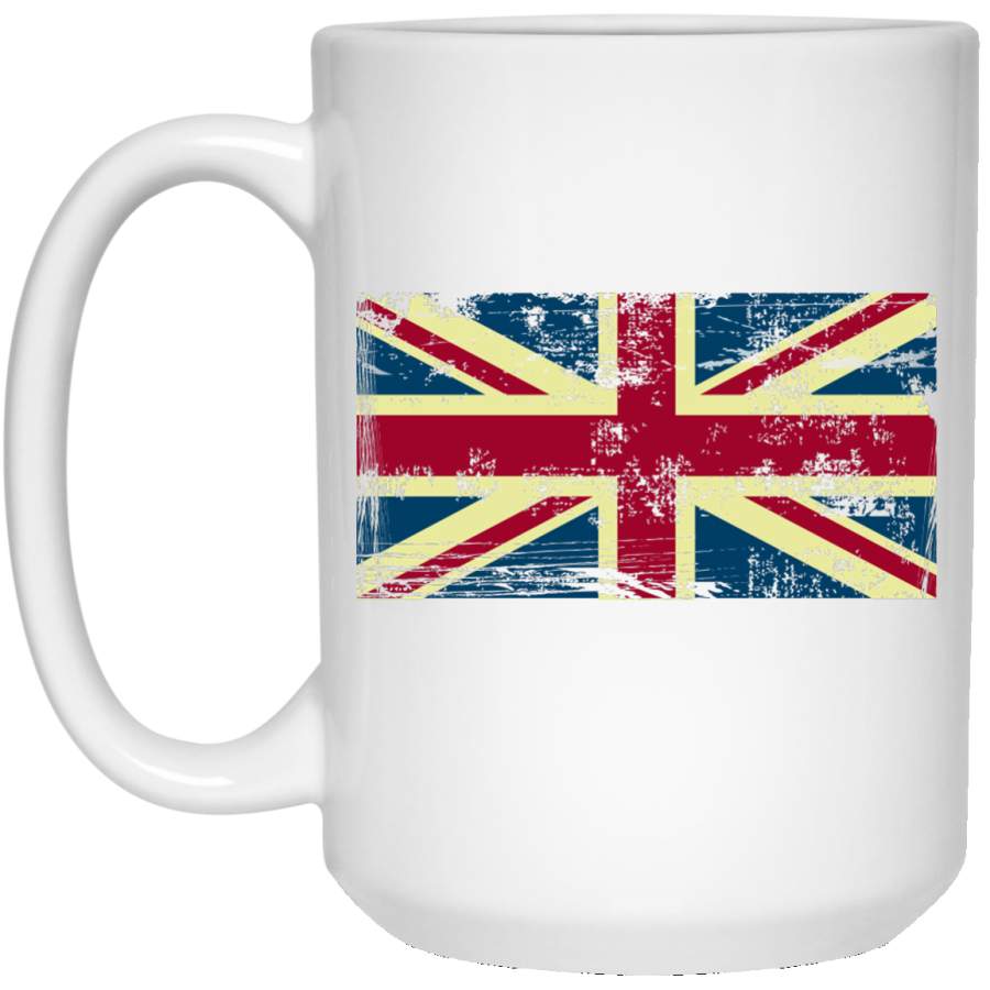 Union Jack Vintage UK Flag Tee British Retro Flag 15 oz. White Mug