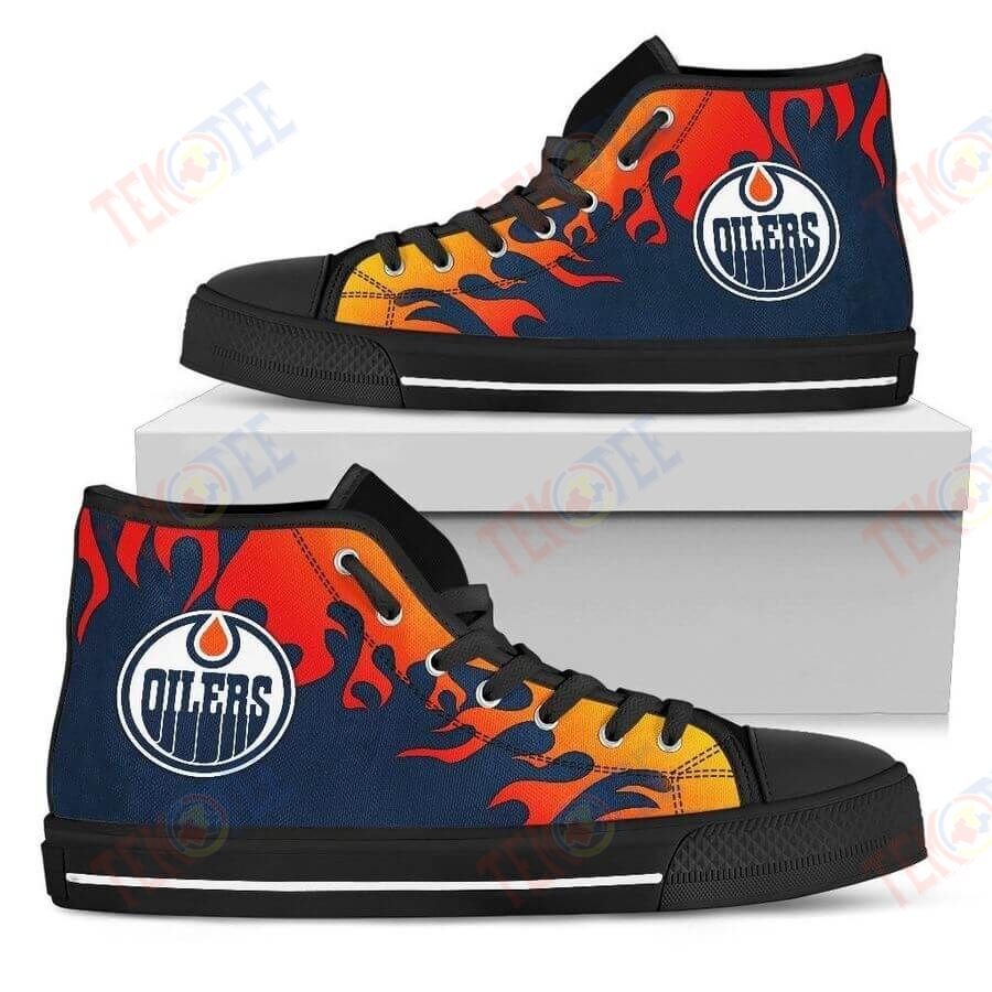 Mens Womens Fire Burning Fierce Strong Logo Edmonton Oilers High Top Shoes TMT474