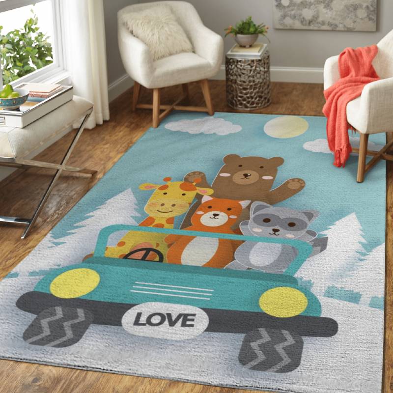 animals on jeep – Cute Animals Area Rug Carpet