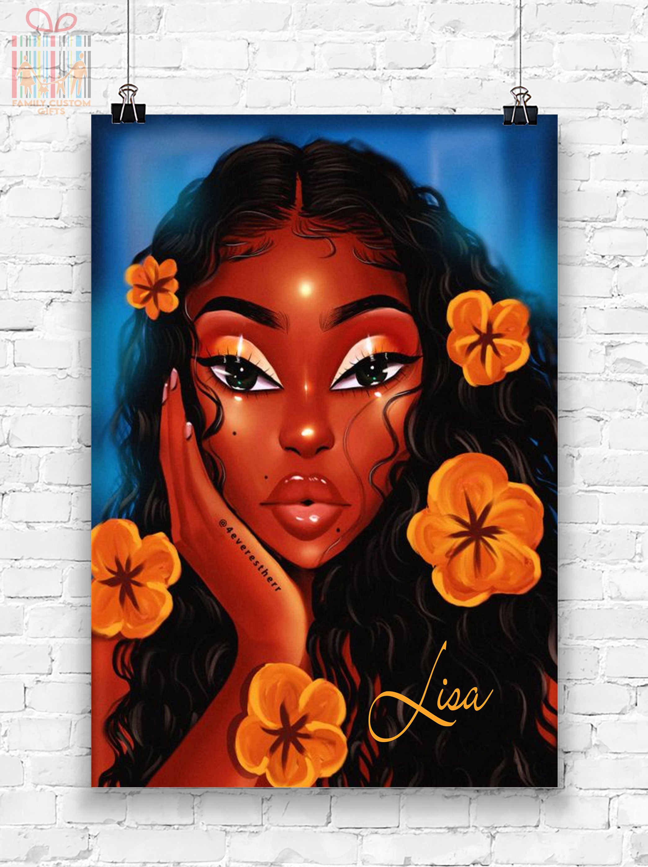 Custom Poster Prints American Black Girl Flowers Personalized Gifts Wall Art – Gift for Girls – Poster