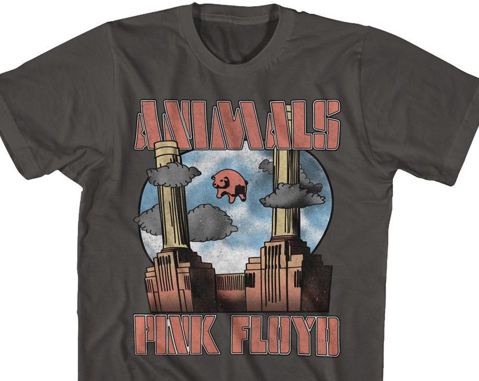 Pink Floyd Animals Flying Pig Charcoal Shirts