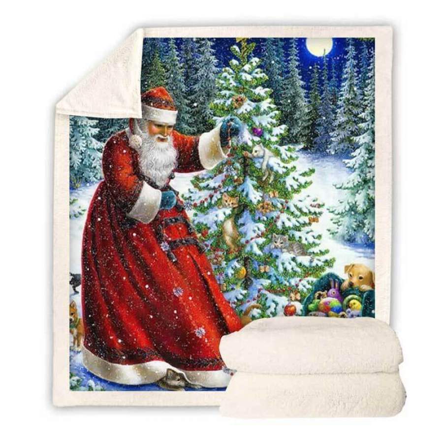 Christmas Blanket | Christmas Santa Claus Fleece Throw Blanket for Adult and Kids