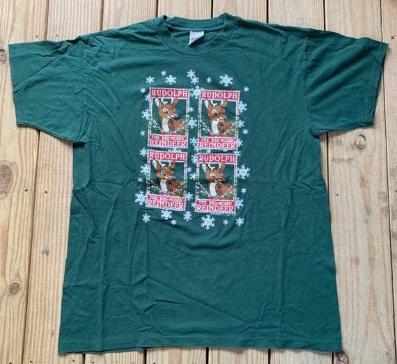 Vintage 90S Rudolph The Red Nosed Reindeer Green Shirt