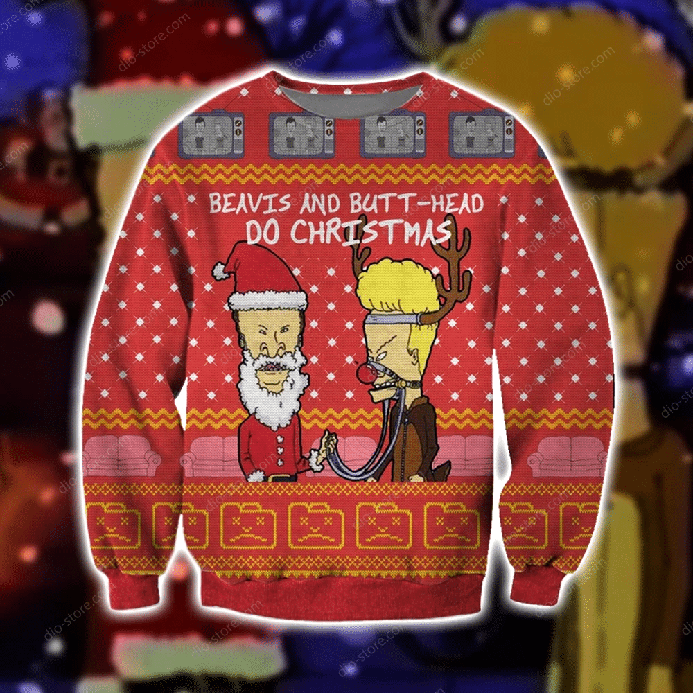 Beavis And Butt-Head Knitting Pattern 3D Print Ugly Sweater