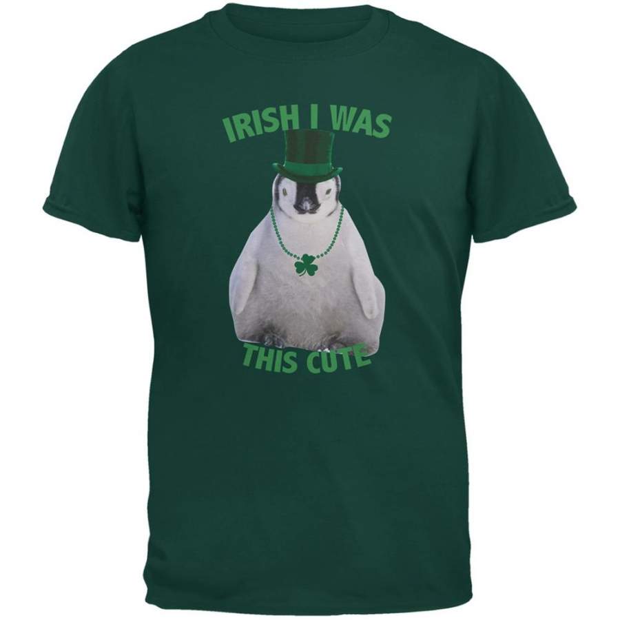 St. Patrick’s Day – Irish I Was This Cute Penguin Forest Green Adult T-Shirt