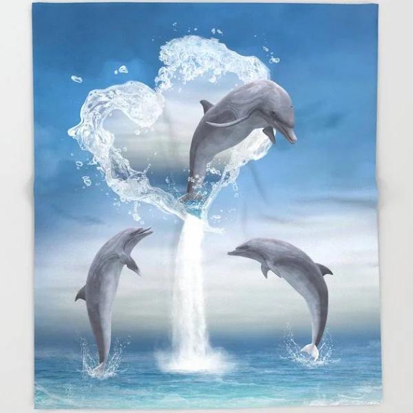 The Heart Of The Dolphins Fleece Blanket Home Decor Bedding Couch Sofa Soft And Comfy Cozy Gift For Friend Family