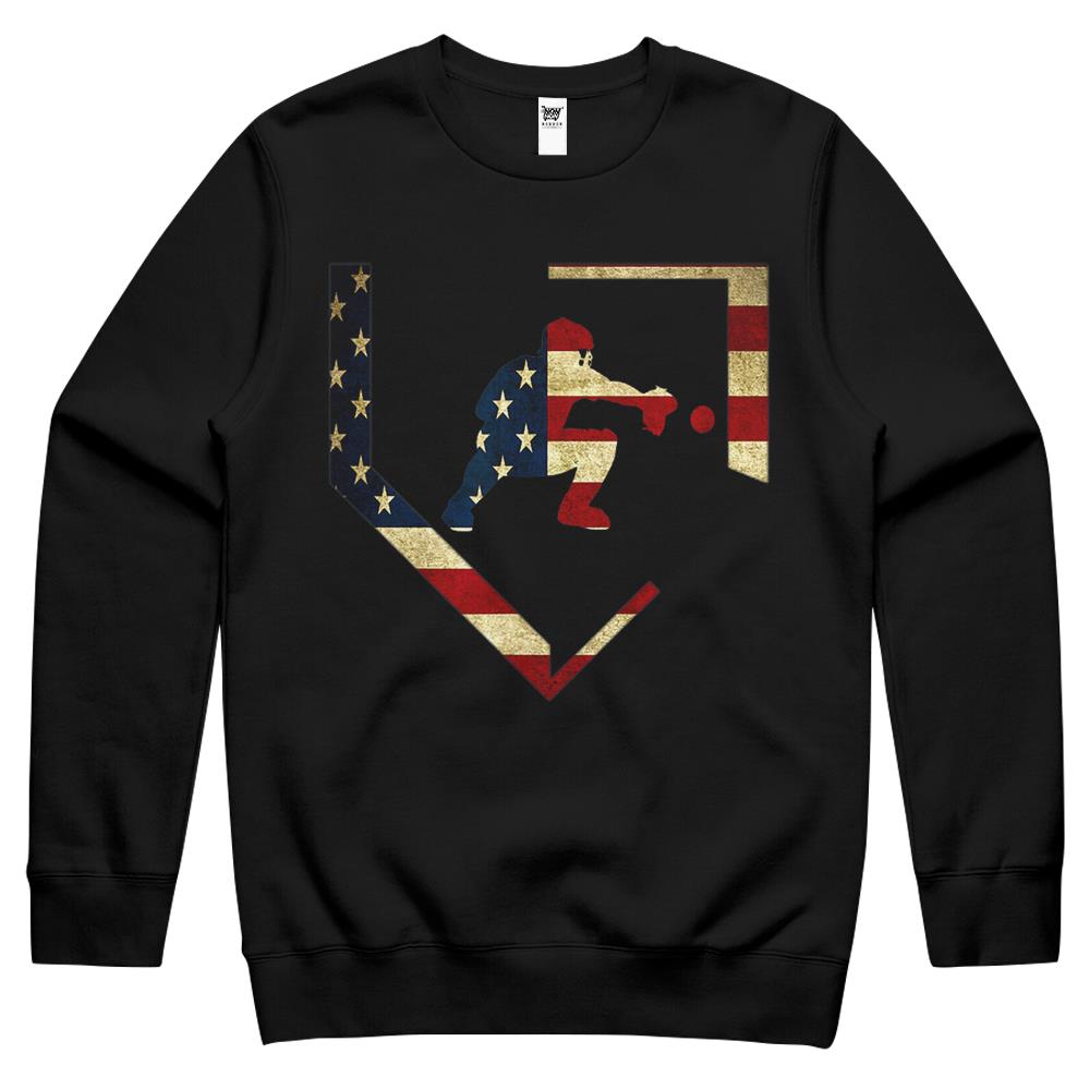 Baseball Catcher Gear T-Shirt American Flag Baseballin Gift Crewneck Sweatshirt