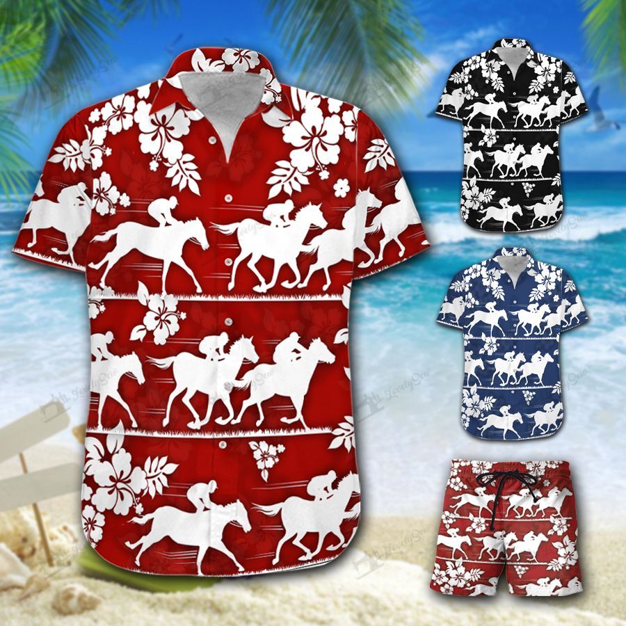 Horse Racing Hawaiian Shirt Shorts Ha21084