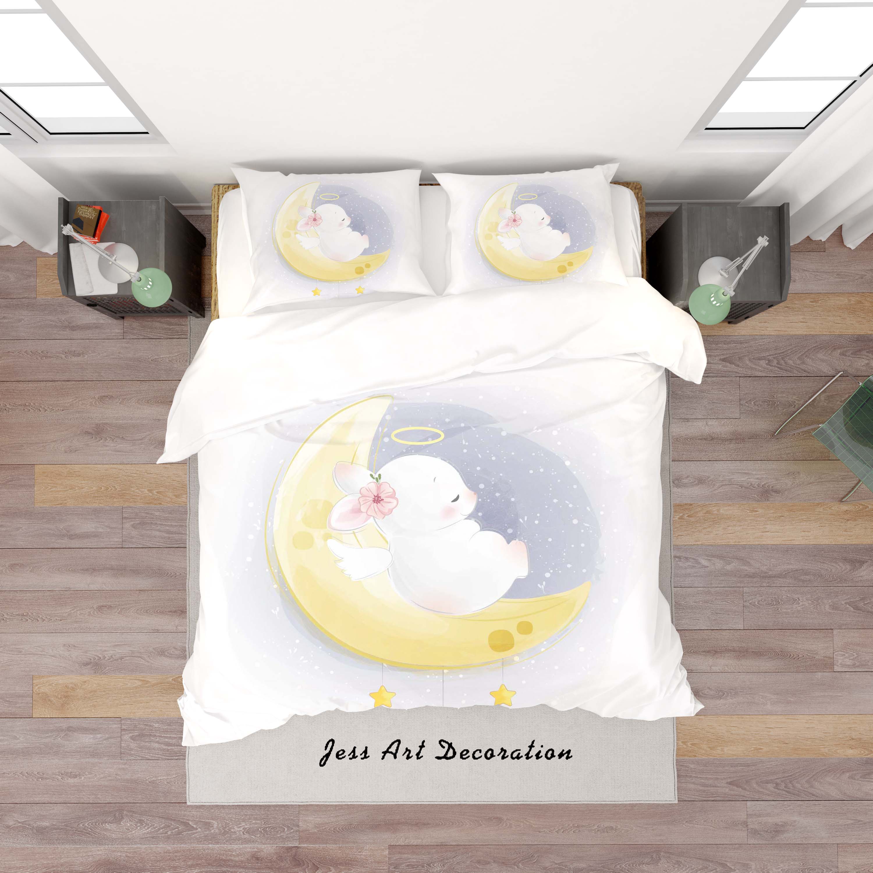 3D Cartoon Moon Rabbit Quilt Cover Set Bedding Set Duvet Cover Pillowcases Sf142