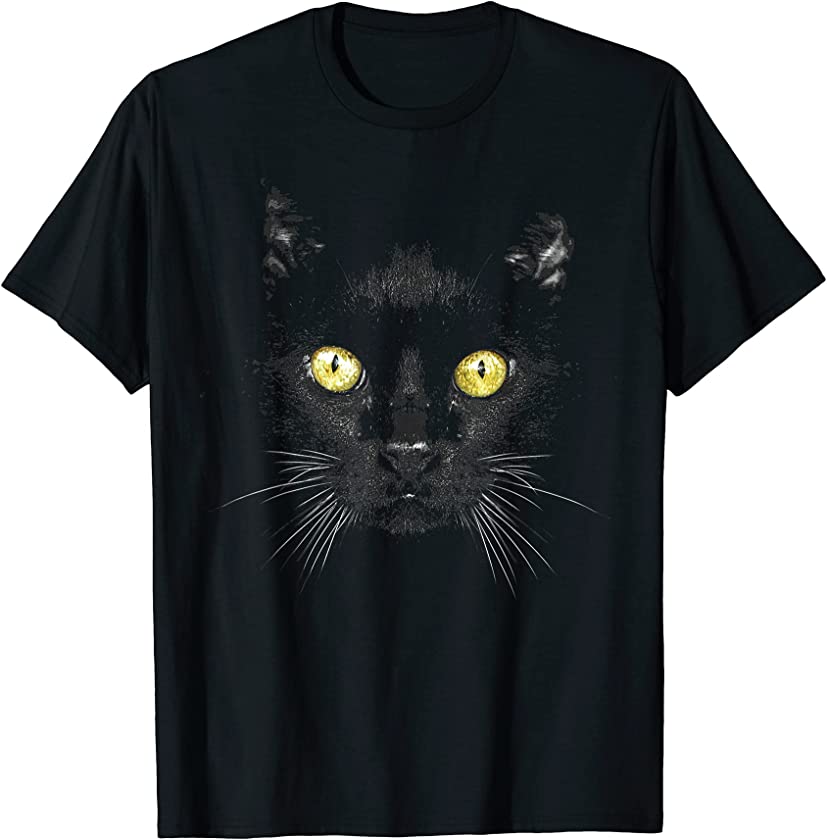 Black Cat Face Yellow Eyes Kitty Kitten Cat T-Shirt