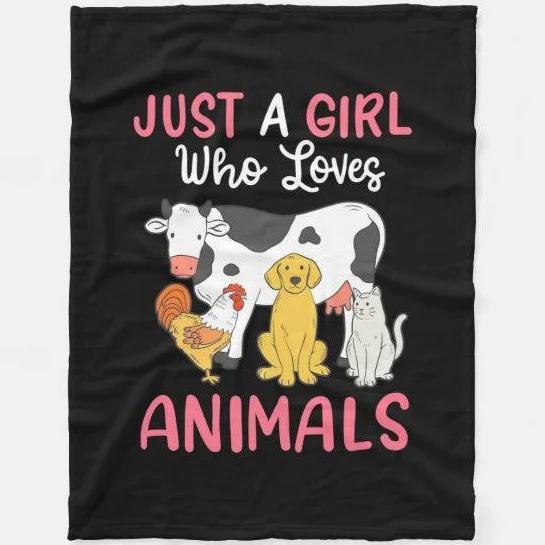 A Girl Who Loves Cow And Animals Fleece Blanket